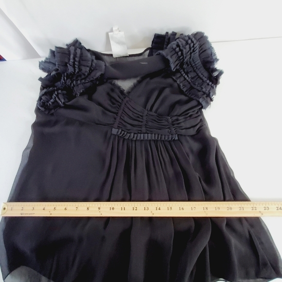 Black Ruffle Trim Babydoll Top Size L Sheer Whimsigoth V-neck Tunic Romantic - Picture 9 of 13